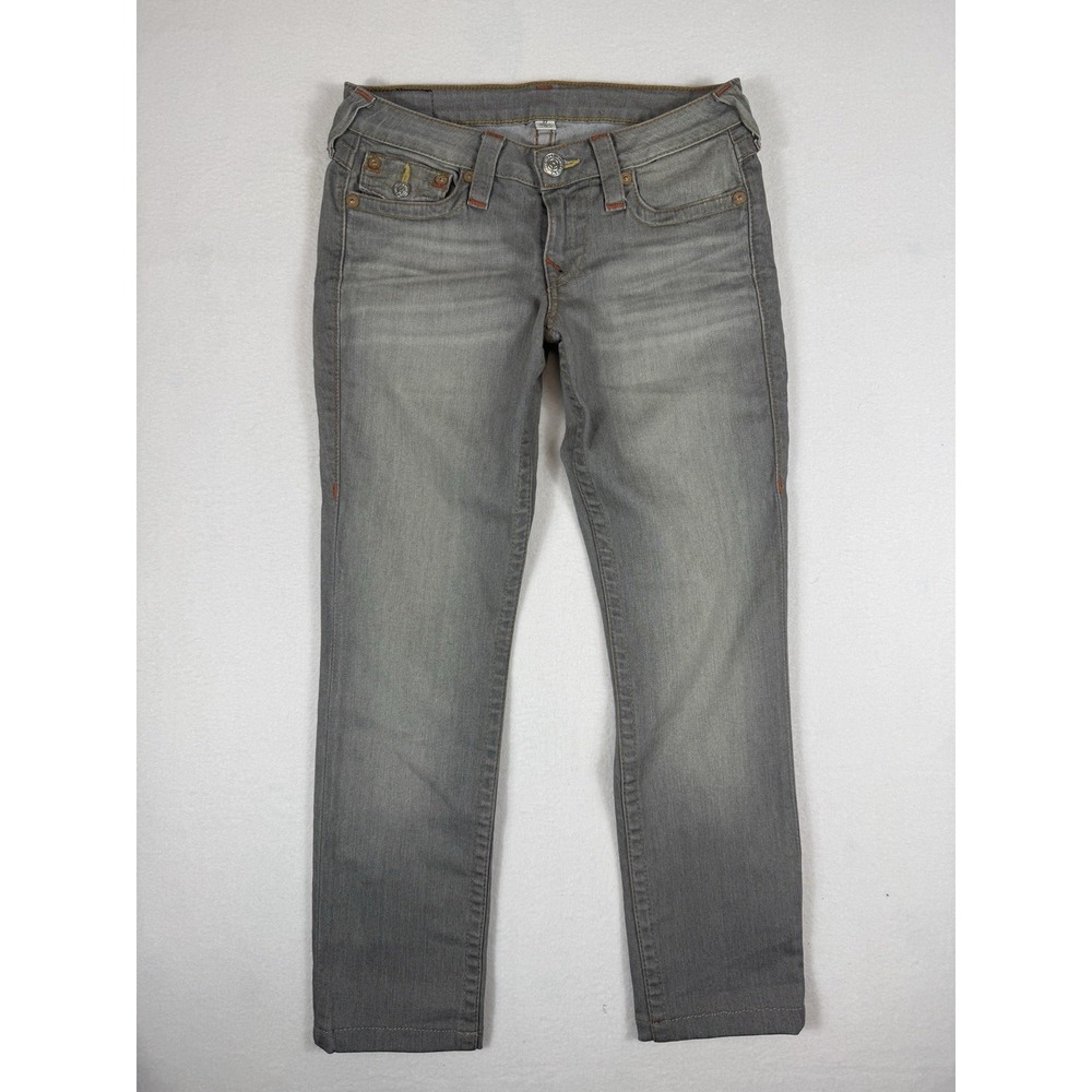 True Religion Womens Skinny Jeans Size 27 Grey Faded Wash Flap Pockets Low Rise